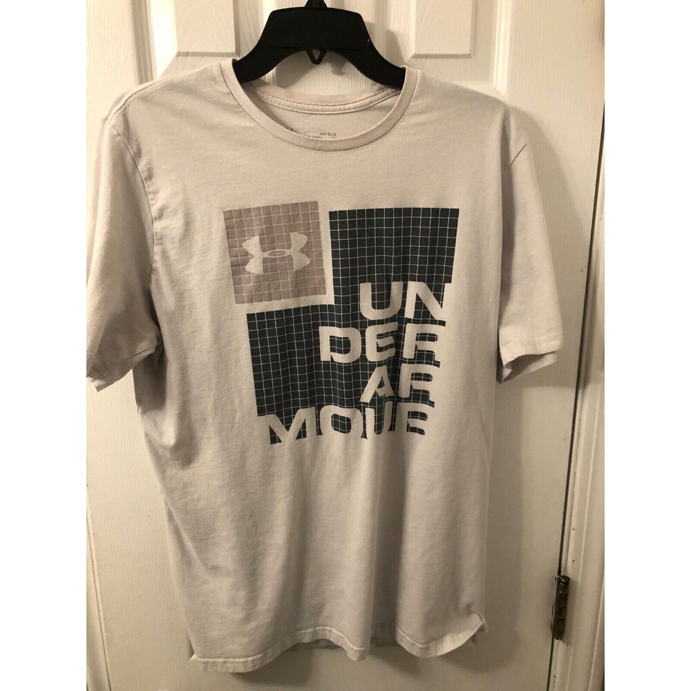 Under Armour Mens White Under Armour Logo Short Sleeve Loose Heatgear T Shirt Lg